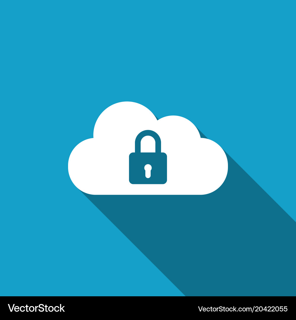 Cloud computing lock icon with long shadow vector image