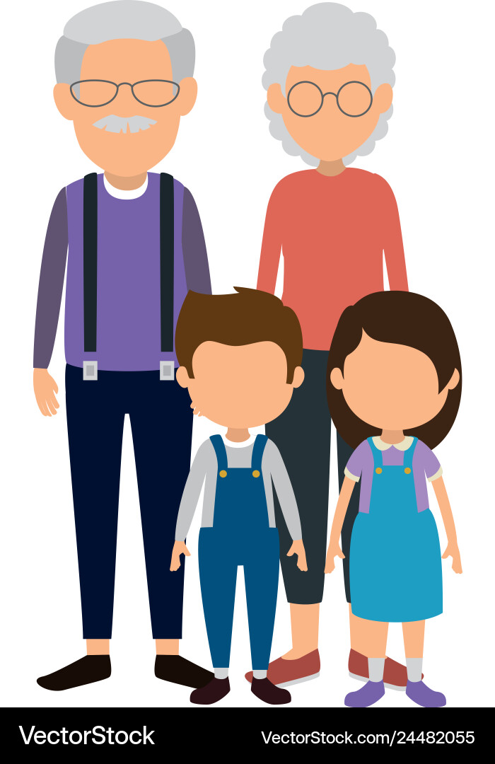 Cute grandparents couple with kids characters Cute grandparents couple with kids characters vector image