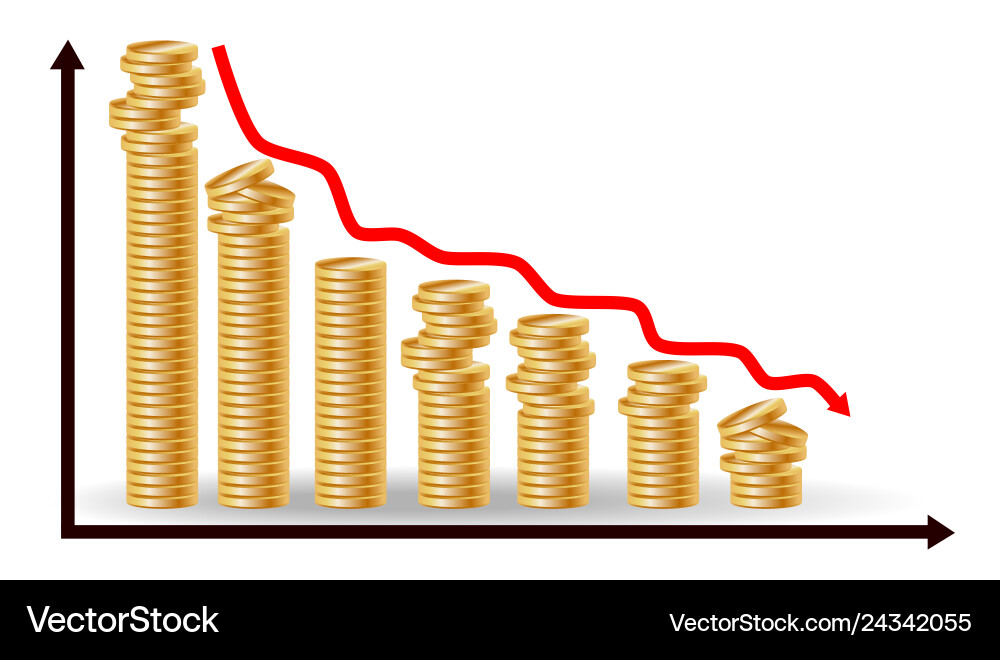 Decreasing piles of coins with going down graph Vector Image