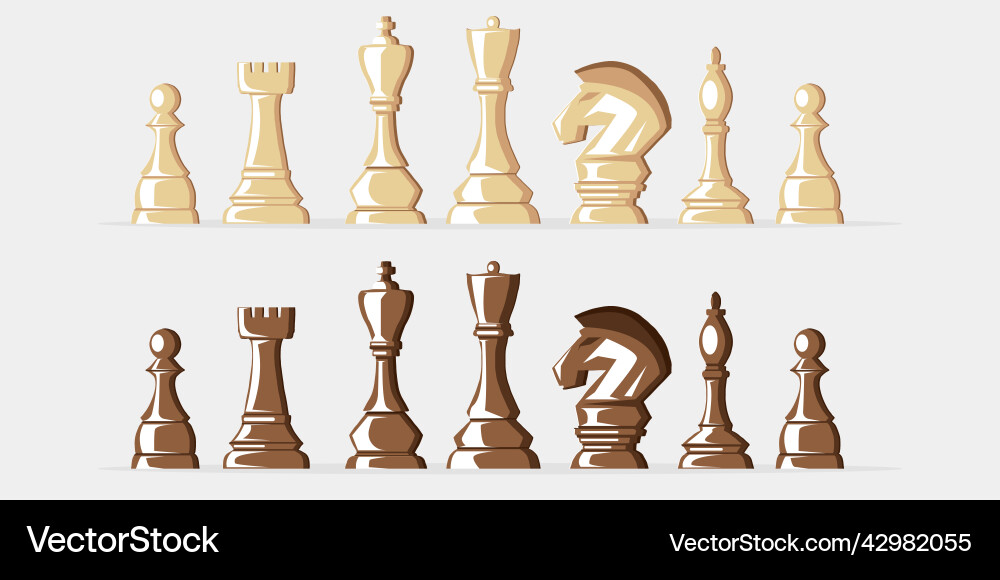 Flat chess pieces collection with different color Flat chess pieces collection with different color vector image
