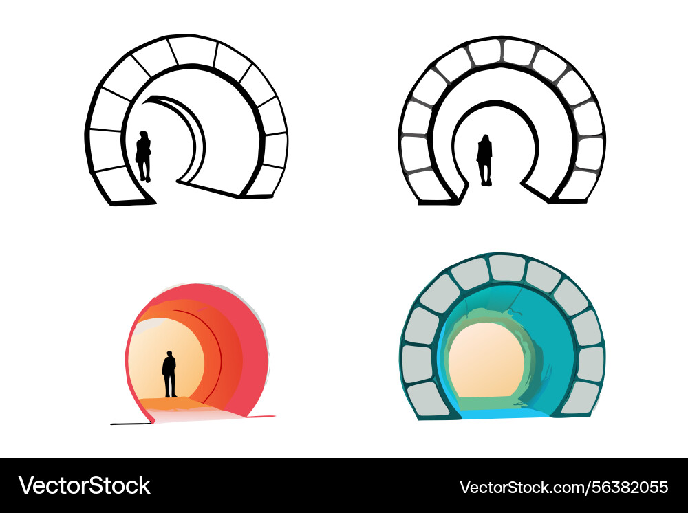 Line art icon set of tunnel like structures Line art icon set of tunnel like structures vector image