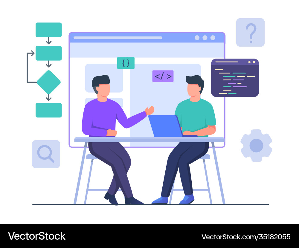 Man programmer collaboration with partner work Man programmer collaboration with partner work vector image