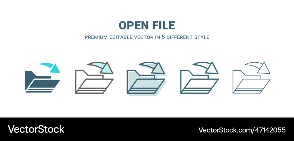 Open file icon in 5 different style outline Open file icon in 5 different style outline vector image