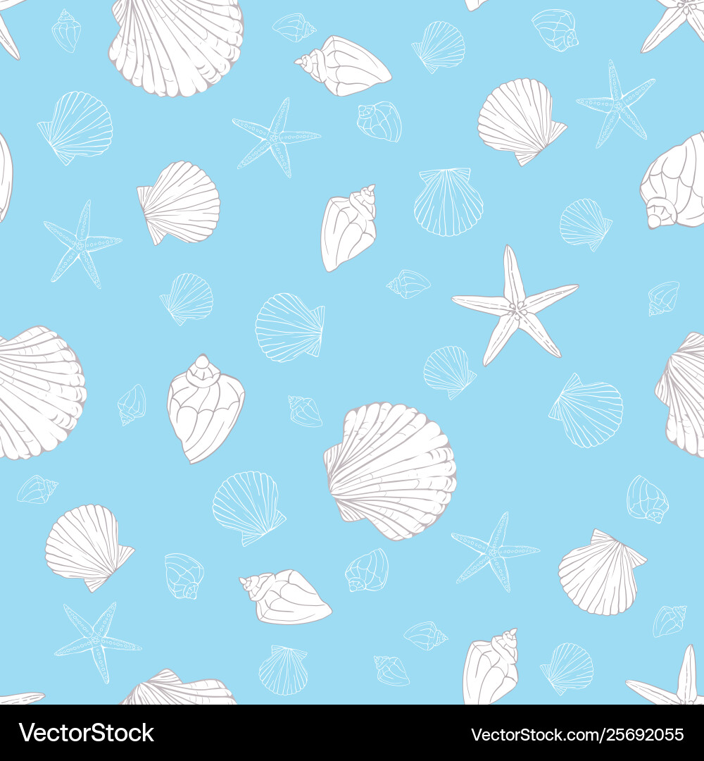 Seashell seamless pattern scallop background vector image