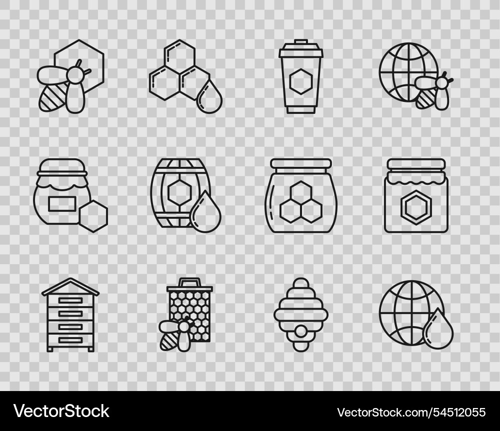 Set line hive for bees honeycomb map of the world Set line hive for bees honeycomb map of the world vector image