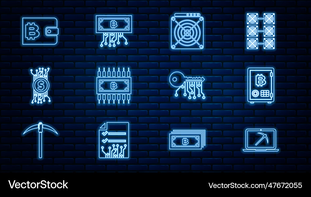 Set line mining with laptop and pickaxe proof Set line mining with laptop and pickaxe proof Vector Image