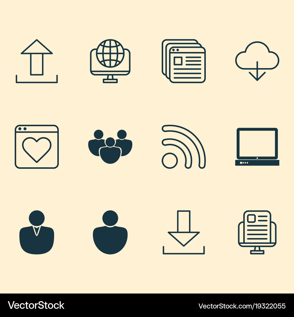 Web icons set with blog page followed team vector image