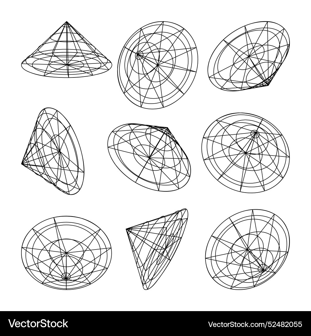 Wireframe lined shapes perspective mesh 3d grid Wireframe lined shapes perspective mesh 3d grid vector image