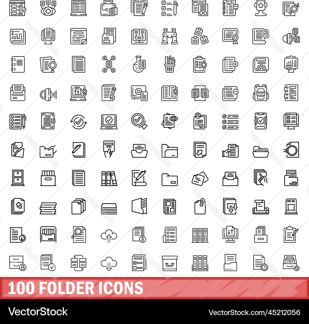 100 folder icons set outline style 100 folder icons set outline style vector image