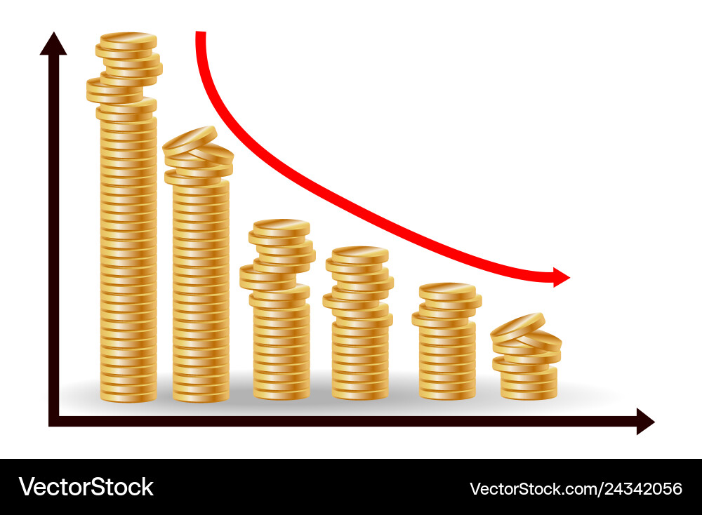 Decreasing piles of coins with going down graph vector image