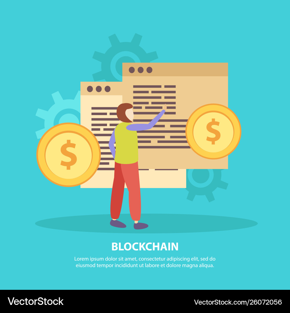 Ico blockchain flat background Vector Image