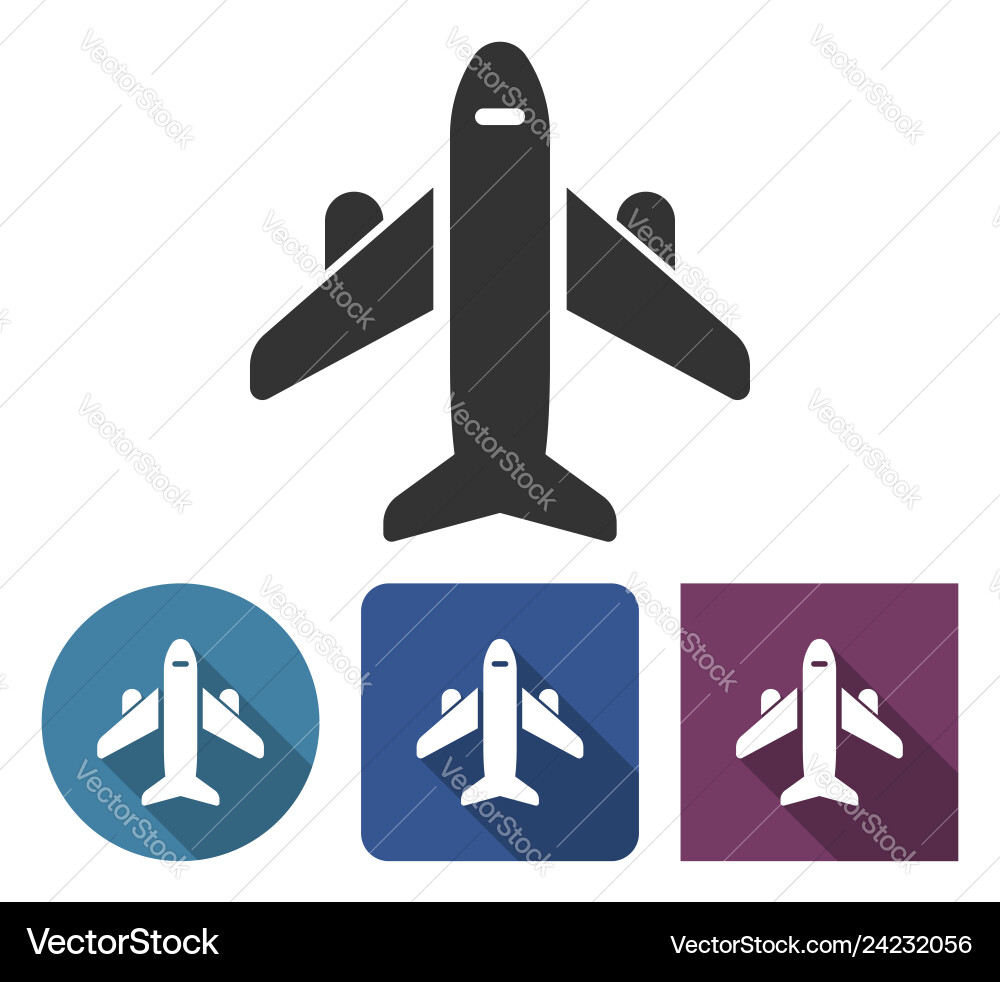 Plane icon in different variants with long shadow Plane icon in different variants with long shadow vector image