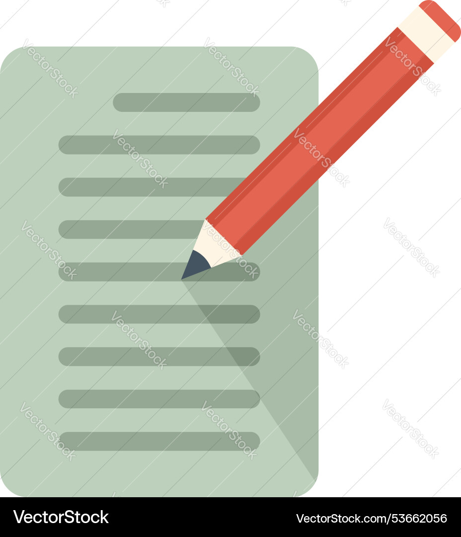 Red pencil writing on a piece of paper flat design Vector Image