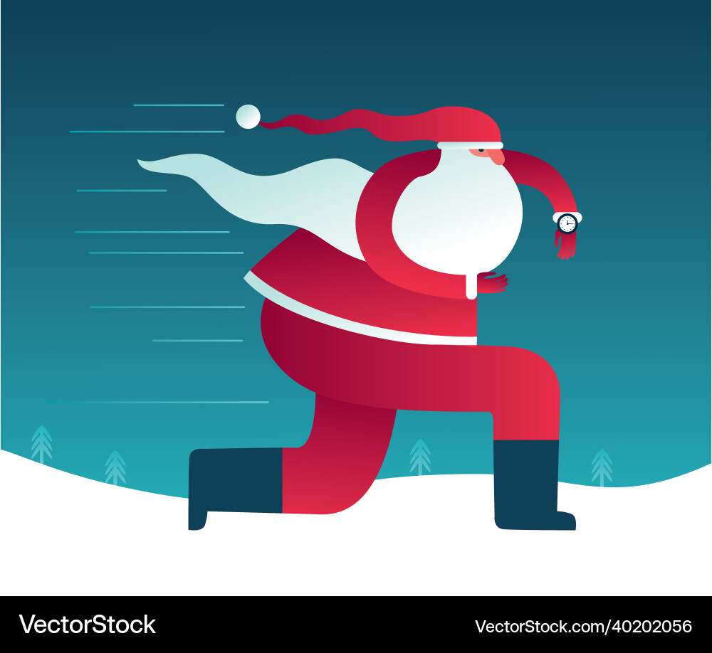Santa claus running and checking time Santa claus running and checking time vector image