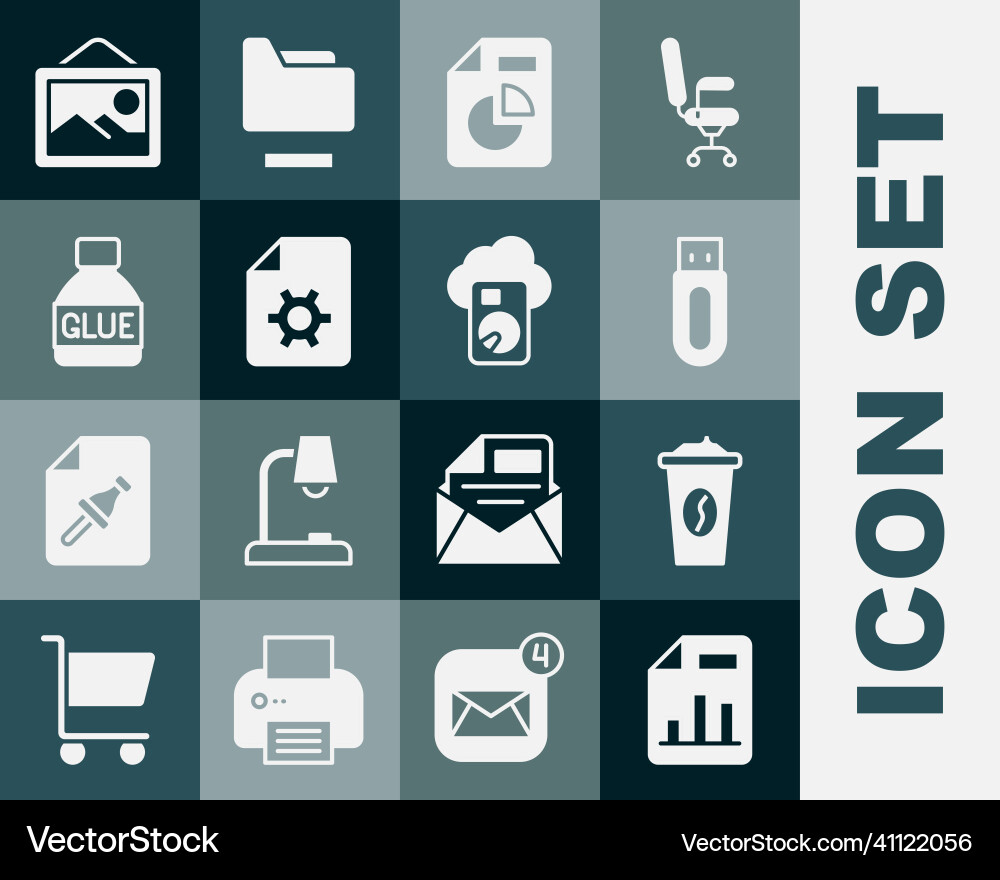 Set document with graph chart coffee cup to go Set document with graph chart coffee cup to go vector image
