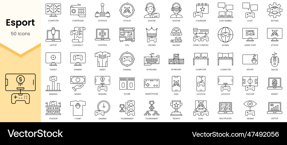 Simple outline set of esport icons linear style Vector Image