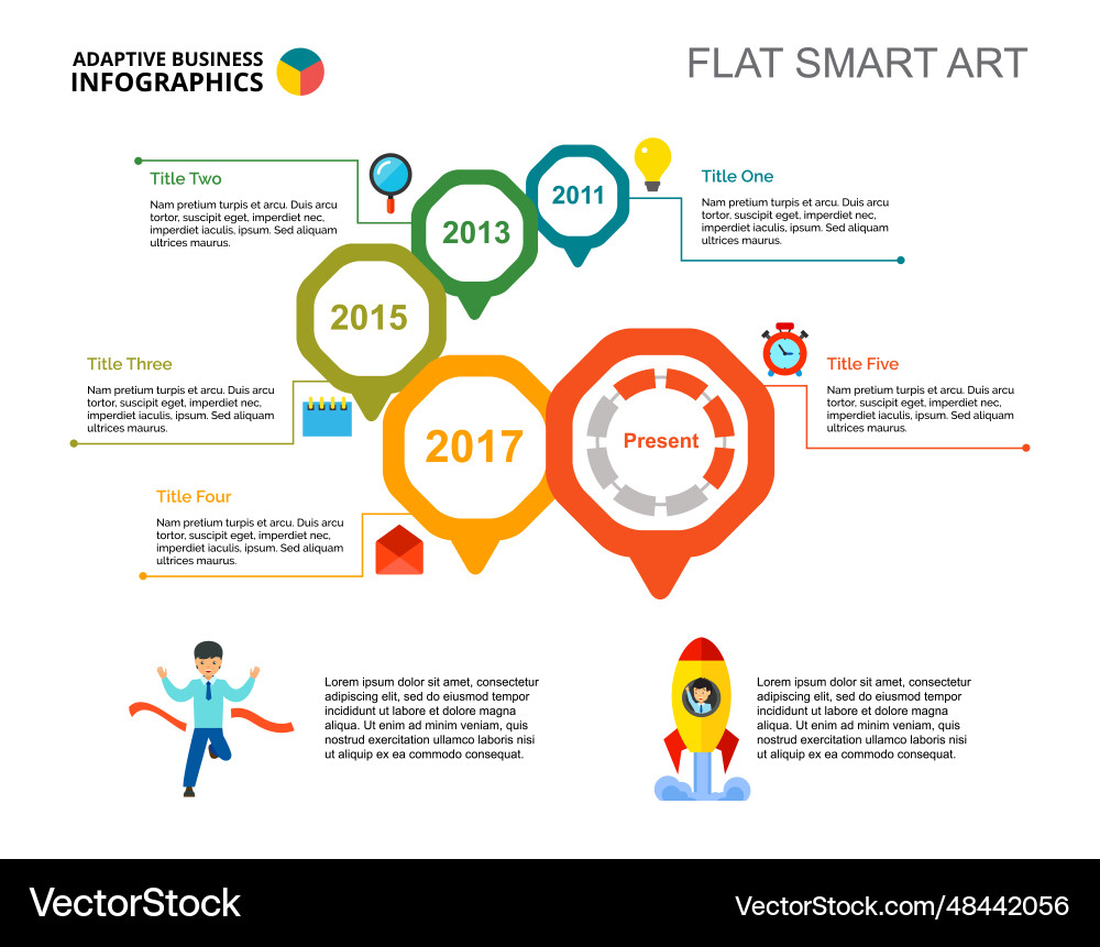 Timeline chart with five elements template Timeline chart with five elements template Vector Image