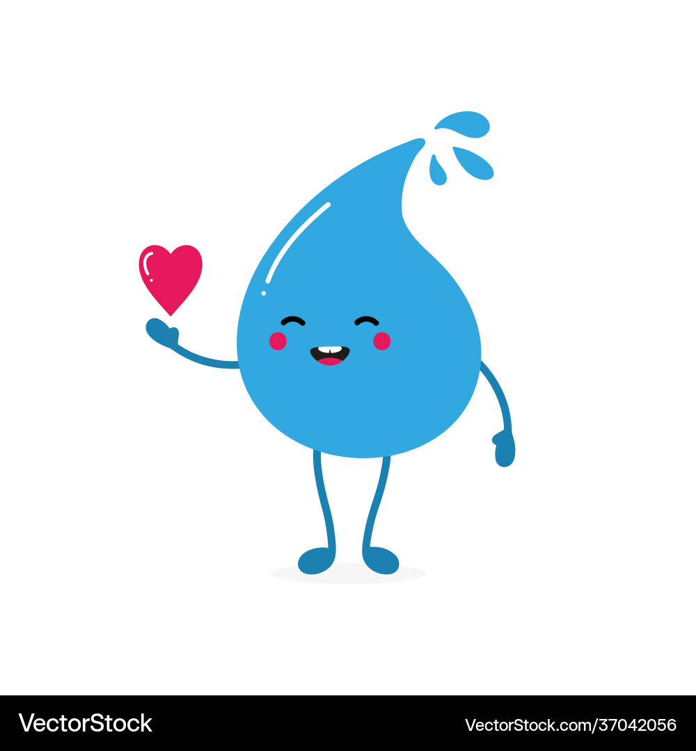 Water drop character holding pink heart Water drop character holding pink heart Vector Image