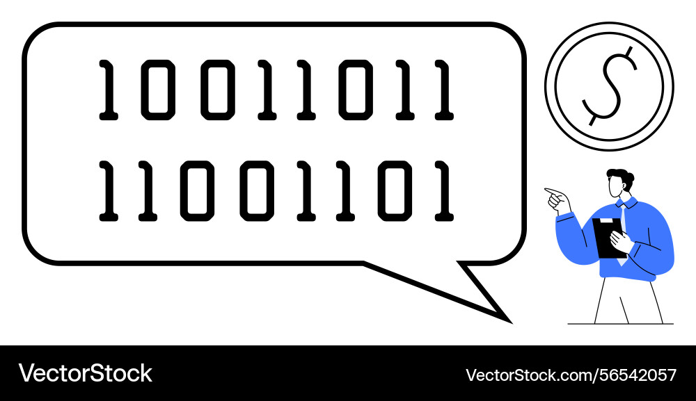 Binary code speech bubble with businessman Binary code speech bubble with businessman Vector Image
