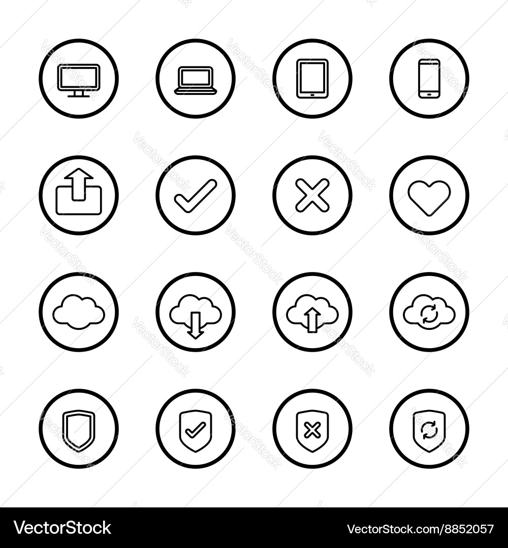 Black line web icon set with circle frame vector image