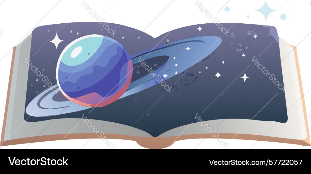 Cosmic open book with planets and stars design Vector Image