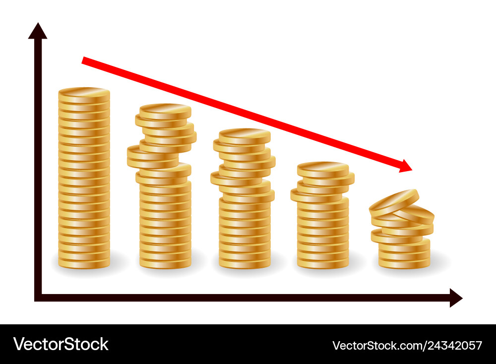 Decreasing piles of coins with going down graph Decreasing piles of coins with going down graph vector image