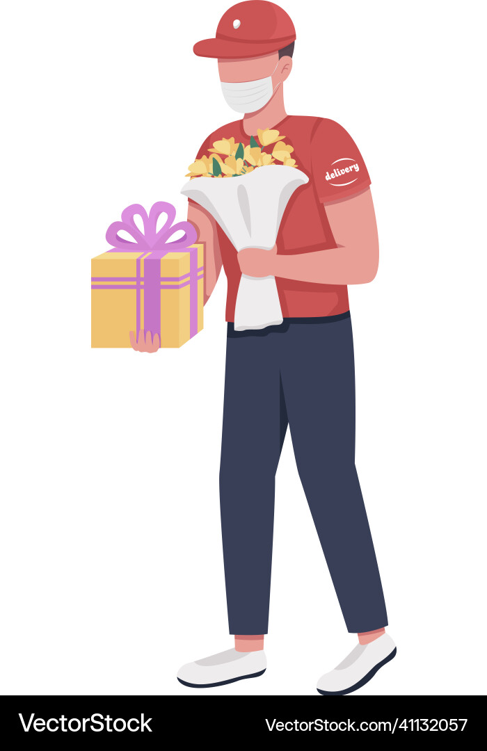Delivery person with birthday gifts semi flat Delivery person with birthday gifts semi flat vector image