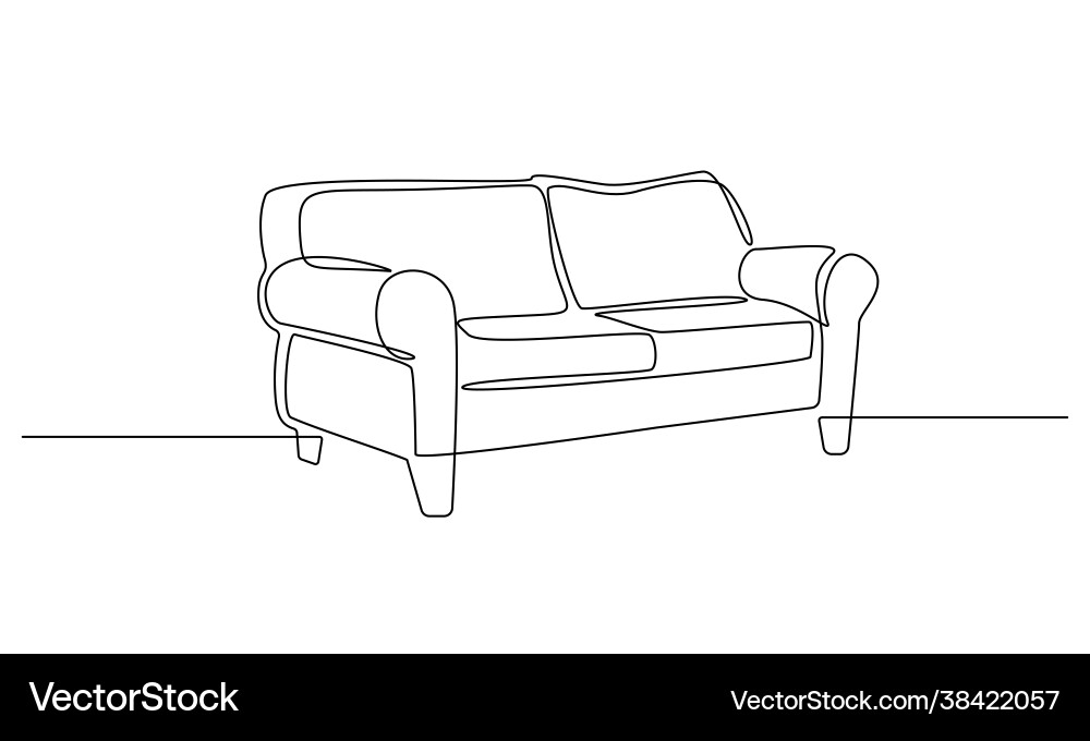 Eine durchgehende Linie Zeichnung Interieur mit Sofa Eine durchgehende Linie Zeichnung Interieur mit Sofa vektorbild