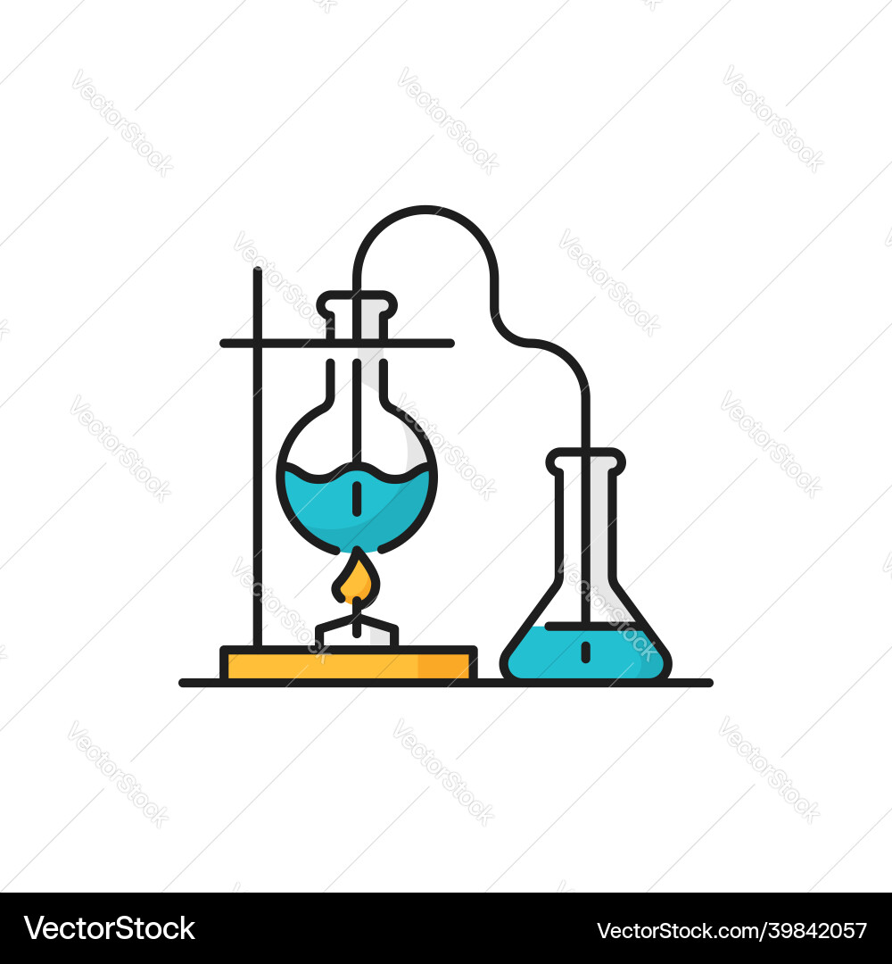 Liquid in round bottom flask heated over burner Liquid in round bottom flask heated over burner vector image
