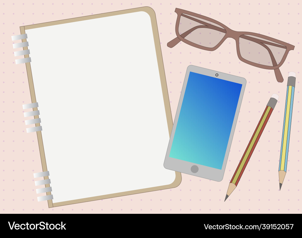 Notebook drawing with mobile device eyeglasses Notebook drawing with mobile device eyeglasses vector image