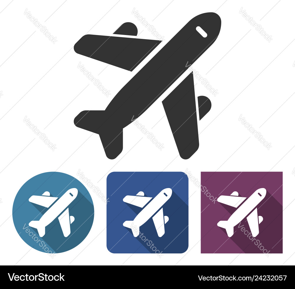 Plane icon in different variants with long shadow Plane icon in different variants with long shadow vector image