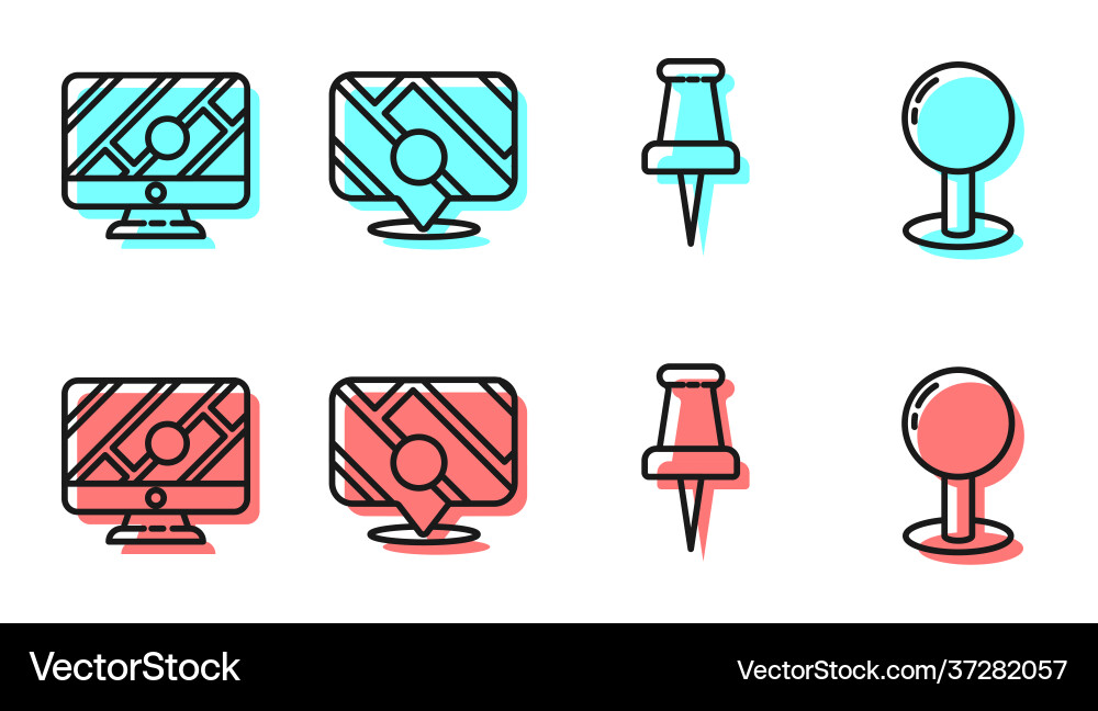 Set line push pin monitor with location marker Vector Image