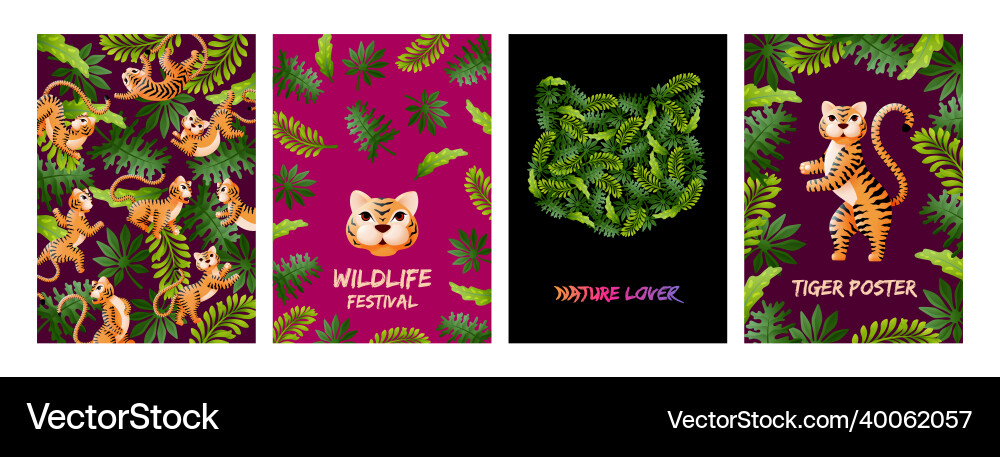 Tiger posters flower nature banners tigers vector image