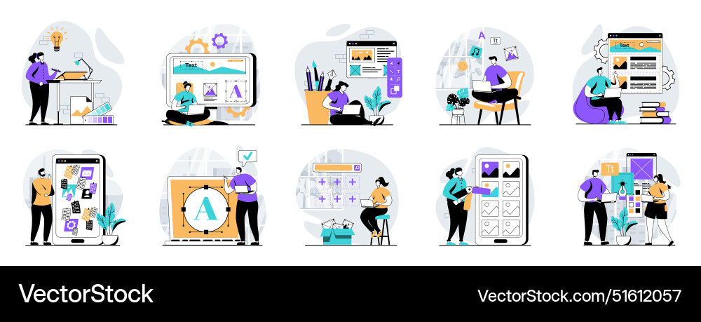 Ui ux design web concept with people scenes mega Ui ux design web concept with people scenes mega vector image