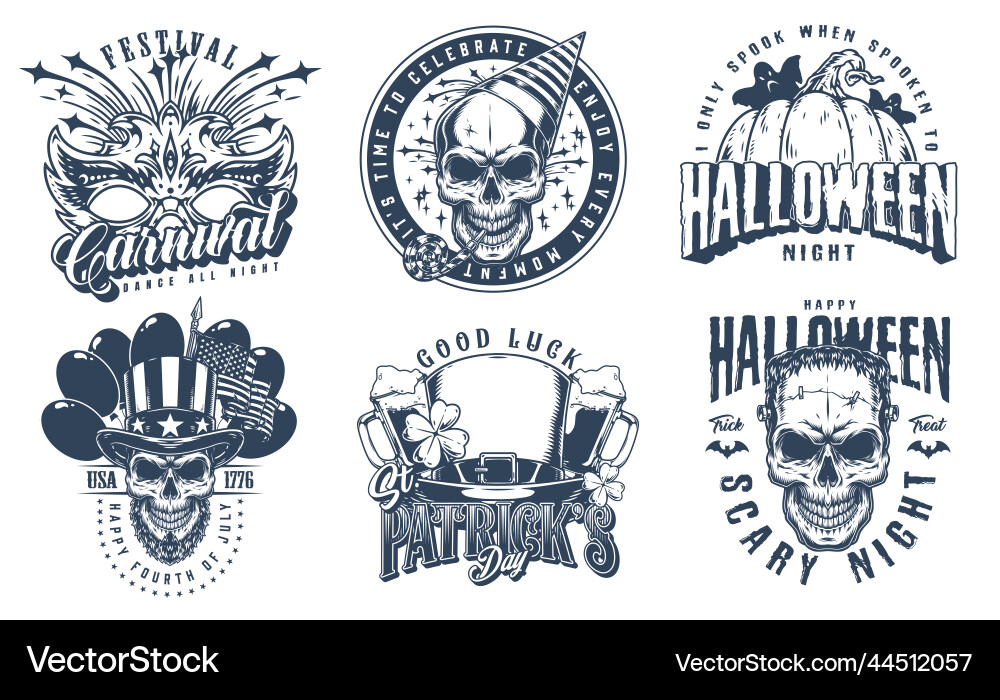 Vintage Halloween & USA Holiday Set Vector Image