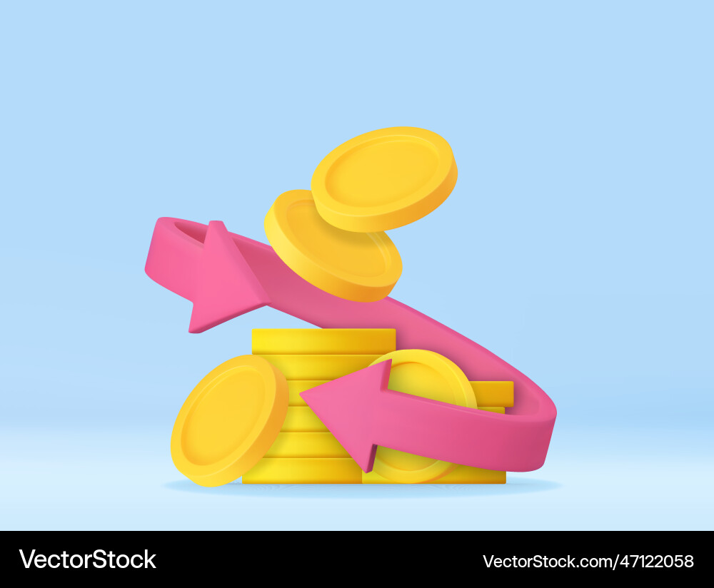 3d coins floating with arrows Vector Image