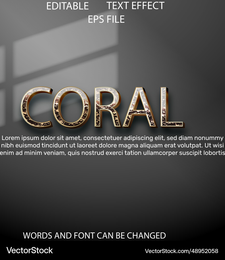 Coral text effect font editable typography 3d Coral text effect font editable typography 3d vector image