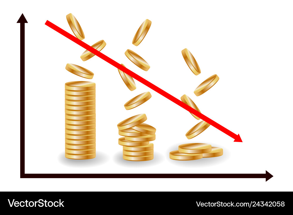 Decreasing piles of coins with going down graph Decreasing piles of coins with going down graph vector image