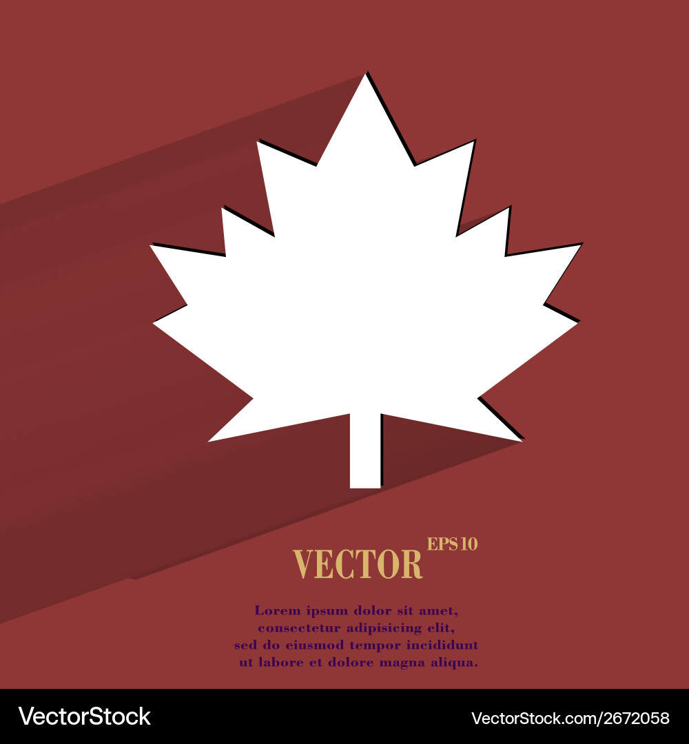 Maple leaf flat modern web button with long shadow vector image