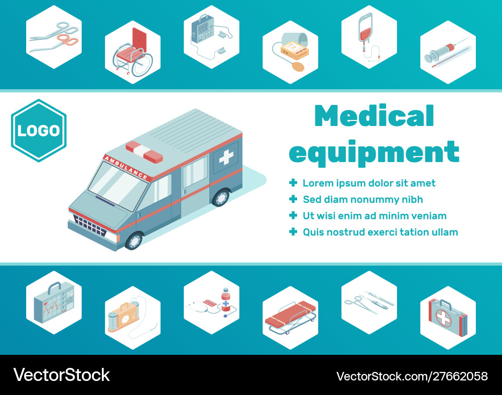 Medical equipment isometric poster Royalty Free Vector Image