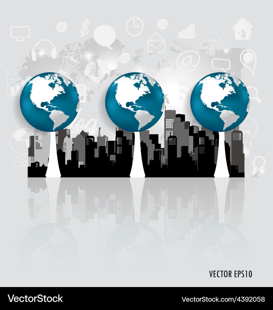Modern globe with building background Vector Image