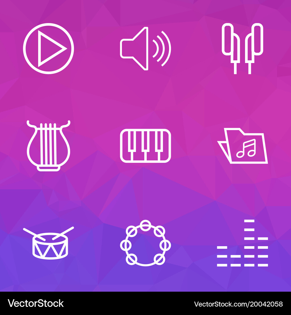 Multimedia icons line style set with tambourine Vector Image