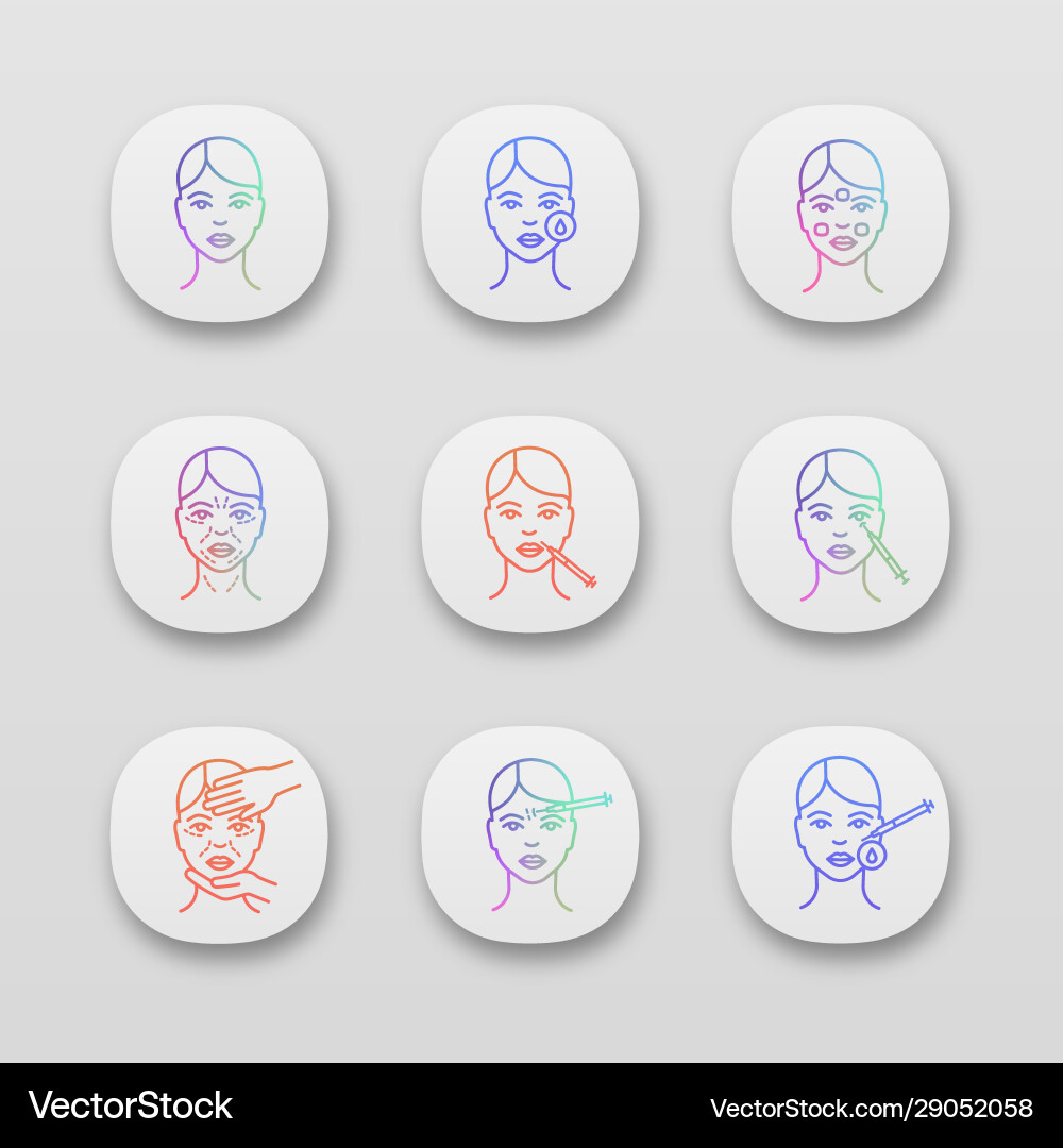Neurotoxin injection app icons set Neurotoxin injection app icons set vector image
