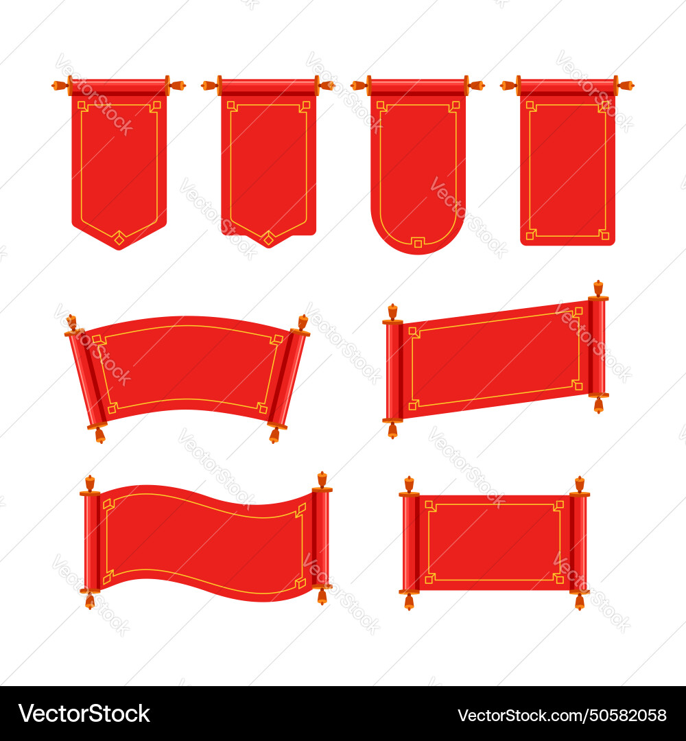 Set of red ancient scrolls chinese scroll Vector Image