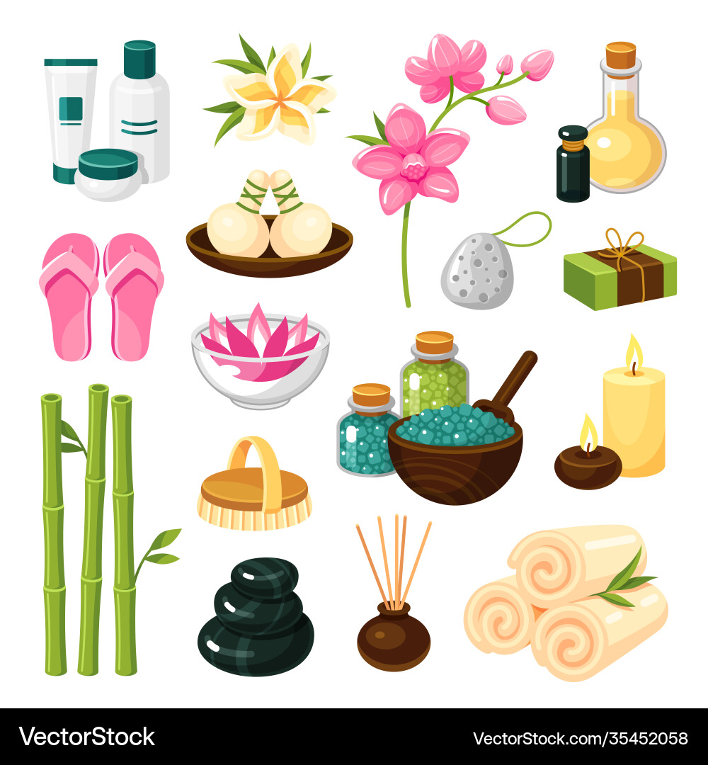 Spa set health-giving baths and water treatment Spa set health-giving baths and water treatment vector image