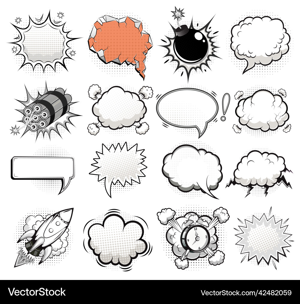 Comic speech bubbles black and white Vector Image