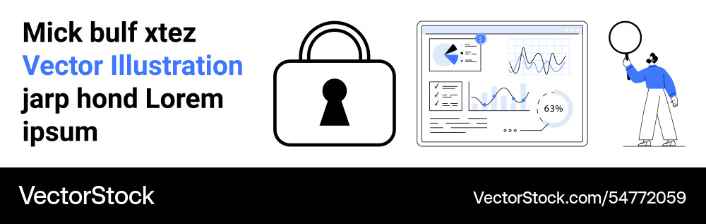 Data security with lock icon analytics dashboard Data security with lock icon analytics dashboard vector image