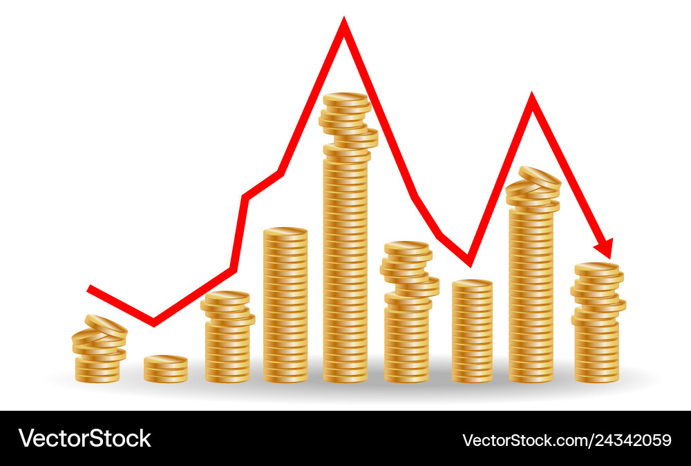 Decreasing piles of coins with going down graph Decreasing piles of coins with going down graph vector image