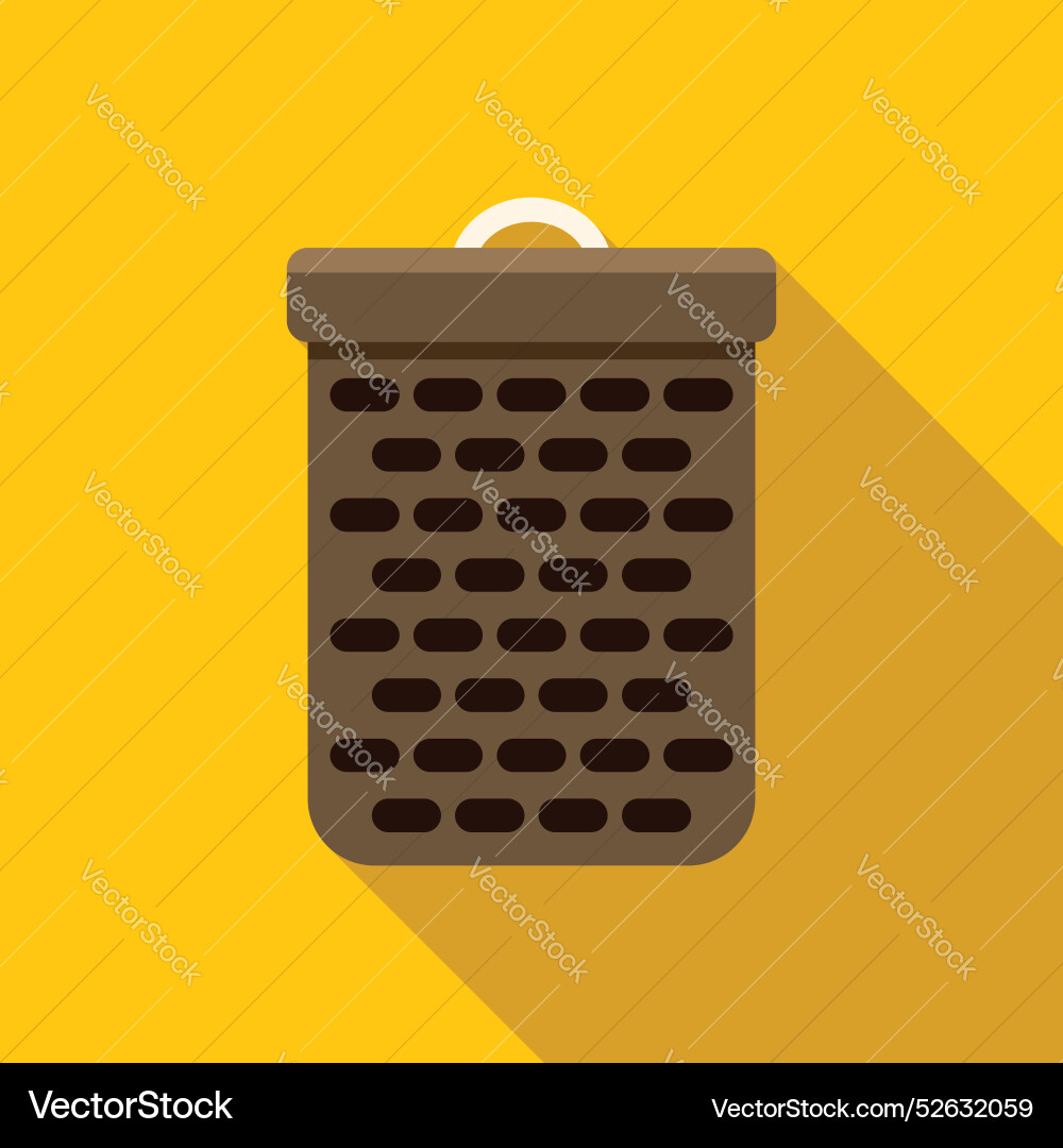 Empty wicker basket with handle standing on yellow Empty wicker basket with handle standing on yellow vector image