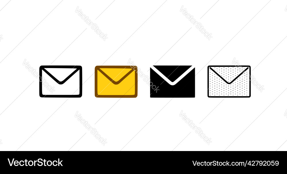 Envelope icon set in different styles message vector image